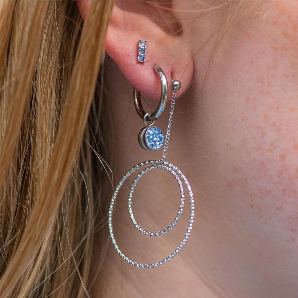 Pendientes iXXXi Triple Piedra Azul Plata